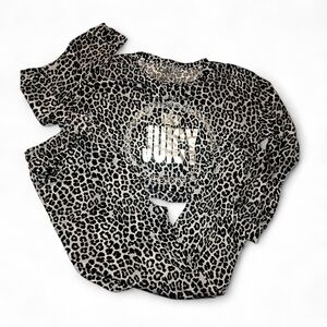 Juicy Couture Gray Leopard Print Pajama Set Cropped Long Sleeve & Joggers Large